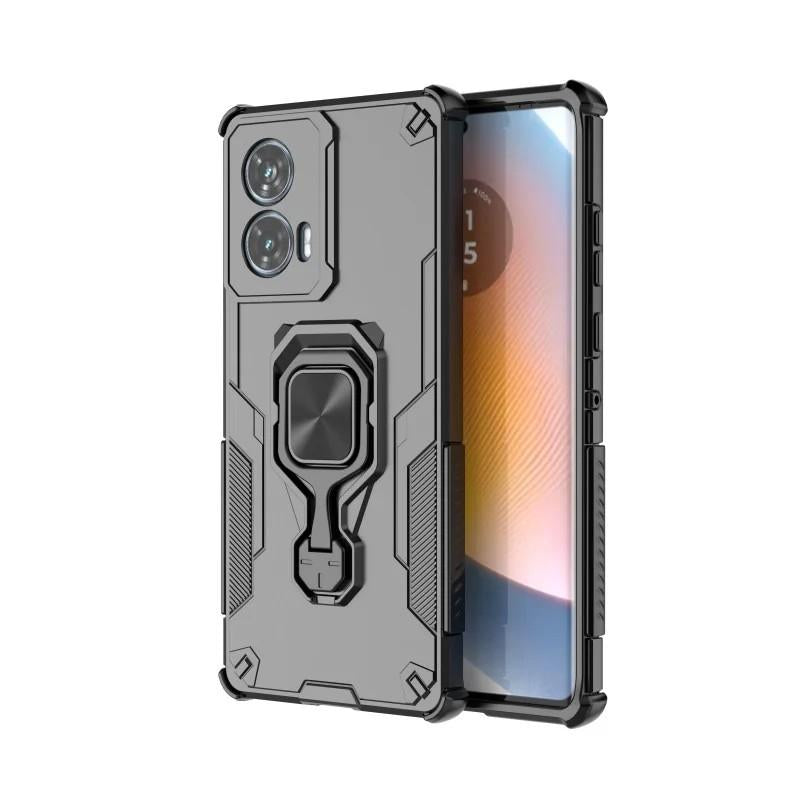 Motorola Edge 50 Fusion 5G PU Leather Wallet Phone Case with Metal Kickstand, Card Holder, Cash Pocket, Wrist Strap, Shockproof TPU Protective Cover & Screen Protector