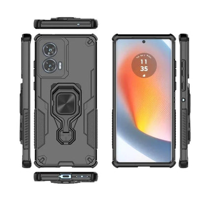 Motorola Edge 50 Fusion 5G PU Leather Wallet Phone Case with Metal Kickstand, Card Holder, Cash Pocket, Wrist Strap, Shockproof TPU Protective Cover & Screen Protector