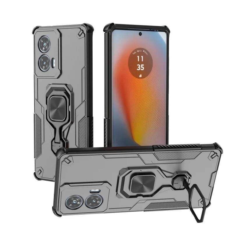 Motorola Edge 50 Fusion 5G PU Leather Wallet Phone Case with Metal Kickstand, Card Holder, Cash Pocket, Wrist Strap, Shockproof TPU Protective Cover & Screen Protector