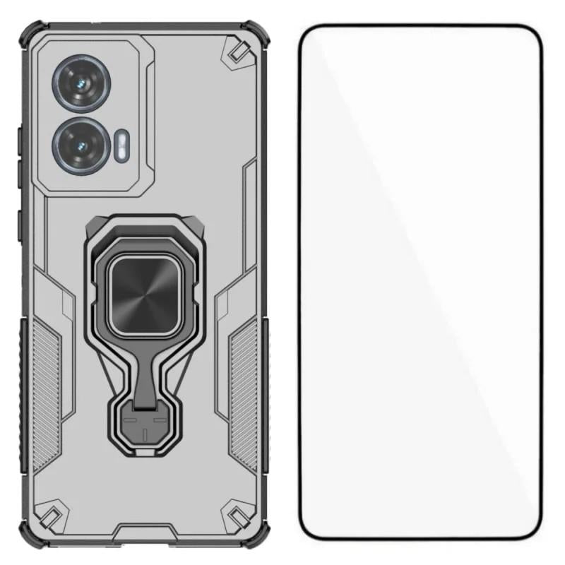 Motorola Edge 50 Fusion 5G PU Leather Wallet Phone Case with Metal Kickstand, Card Holder, Cash Pocket, Wrist Strap, Shockproof TPU Protective Cover & Screen Protector