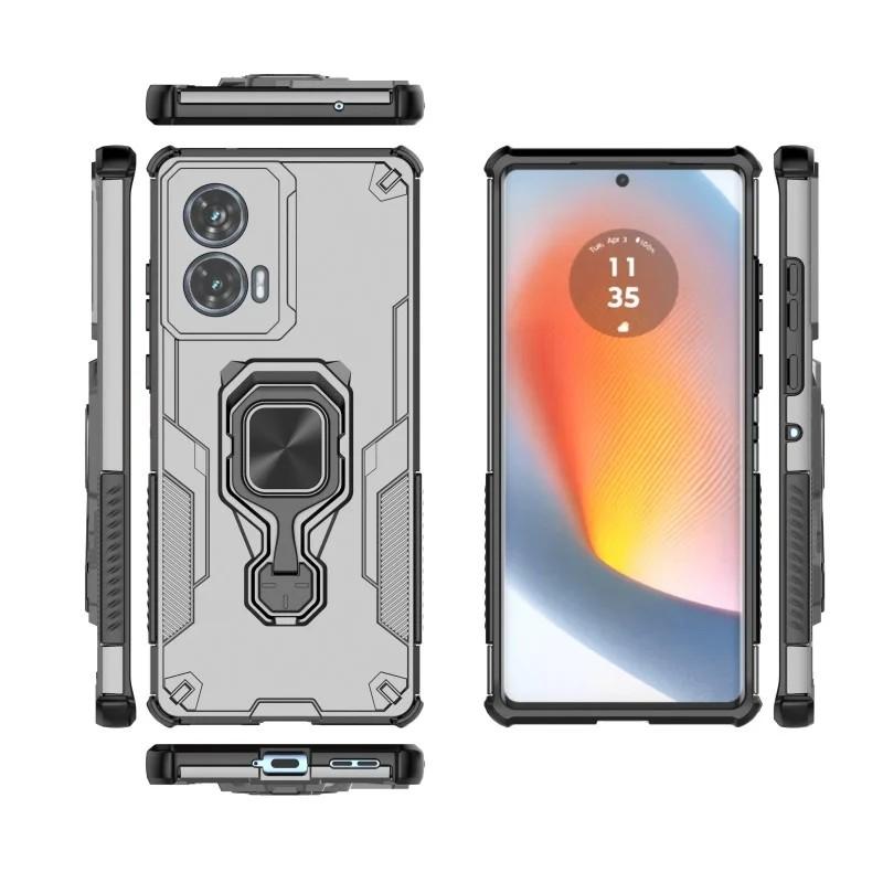 Motorola Edge 50 Fusion 5G PU Leather Wallet Phone Case with Metal Kickstand, Card Holder, Cash Pocket, Wrist Strap, Shockproof TPU Protective Cover & Screen Protector