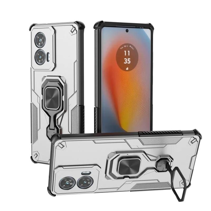 Motorola Edge 50 Fusion 5G PU Leather Wallet Phone Case with Metal Kickstand, Card Holder, Cash Pocket, Wrist Strap, Shockproof TPU Protective Cover & Screen Protector