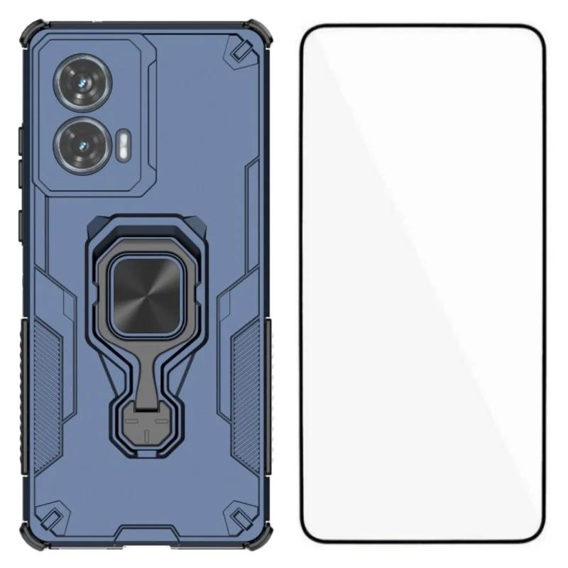 Motorola Edge 50 Fusion 5G PU Leather Wallet Phone Case with Metal Kickstand, Card Holder, Cash Pocket, Wrist Strap, Shockproof TPU Protective Cover & Screen Protector