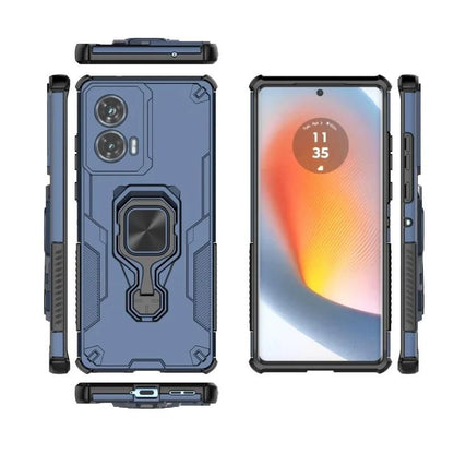 Motorola Edge 50 Fusion 5G PU Leather Wallet Phone Case with Metal Kickstand, Card Holder, Cash Pocket, Wrist Strap, Shockproof TPU Protective Cover & Screen Protector