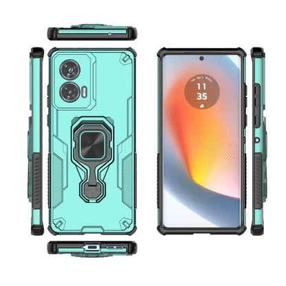 Motorola Edge 50 Fusion 5G PU Leather Wallet Phone Case with Metal Kickstand, Card Holder, Cash Pocket, Wrist Strap, Shockproof TPU Protective Cover & Screen Protector