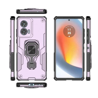 Motorola Edge 50 Fusion 5G PU Leather Wallet Phone Case with Metal Kickstand, Card Holder, Cash Pocket, Wrist Strap, Shockproof TPU Protective Cover & Screen Protector