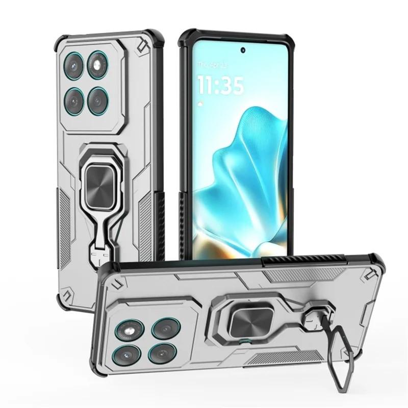 Motorola Edge 60 PU Leather Wallet Phone Case with Metal Kickstand, Card Holder, Cash Pocket, Wrist Strap, Shockproof TPU Protective Cover & Screen Protector
