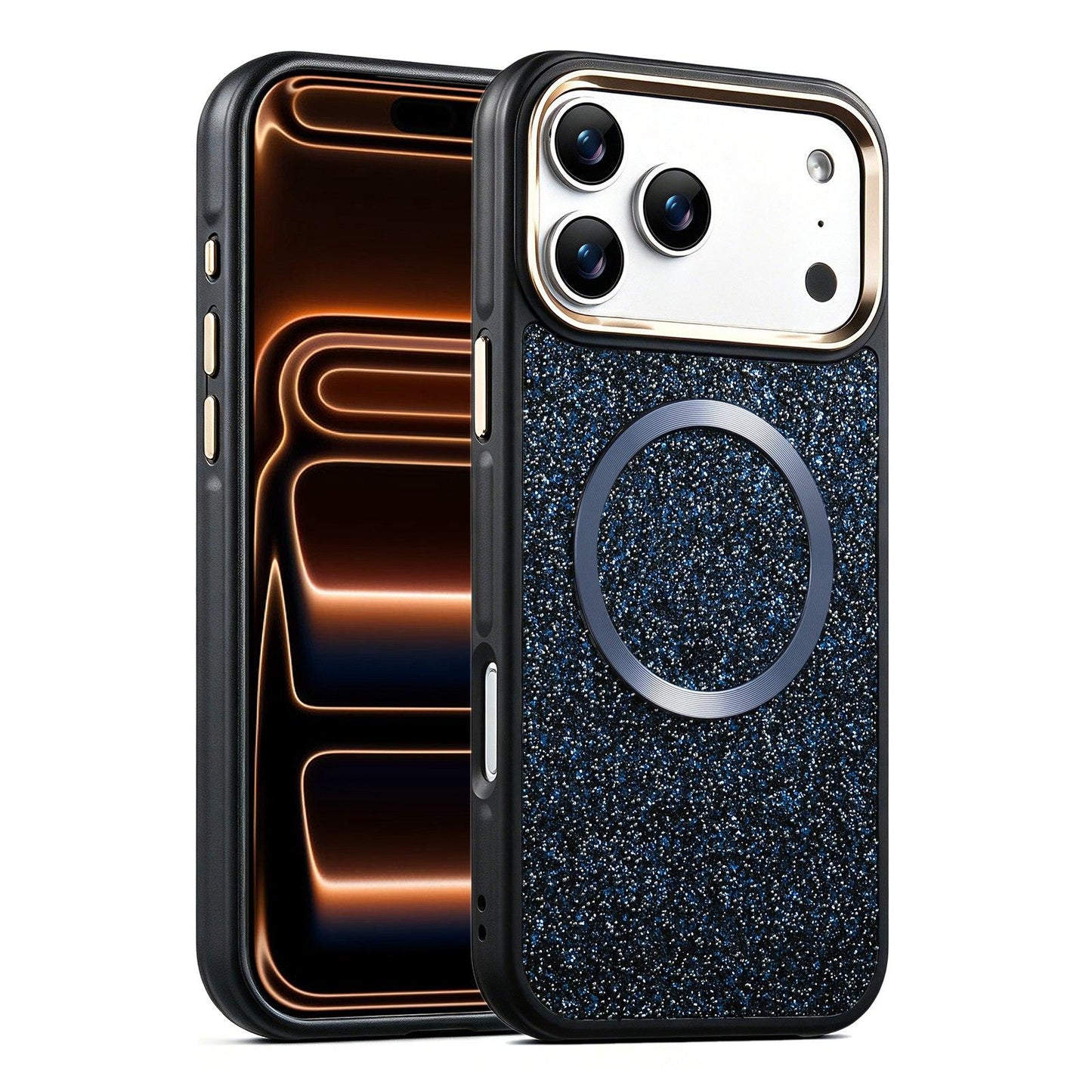 Apple iPhone 17 Pro Max Glitter Airbag Shockproof Magnetic Phone Case with Luxury Sparkly Finish, Metal Camera Lens Protection, PU & TPU Dual Layer Cover, Magnetic Wireless Charging Compatible, Anti-Drop Protective Bumper