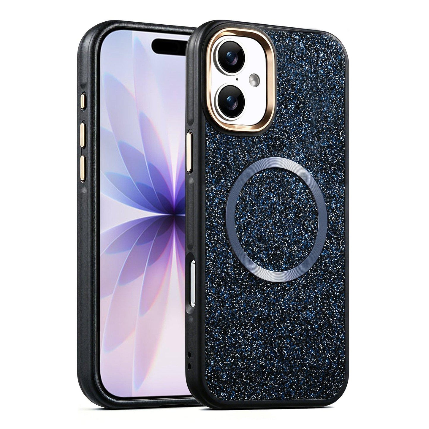 Apple iPhone 17 Glitter Airbag Shockproof Magnetic Phone Case with Luxury Sparkly Finish, Metal Camera Lens Protection, PU & TPU Dual Layer Cover, Magnetic Wireless Charging Compatible, Anti-Drop Protective Bumper