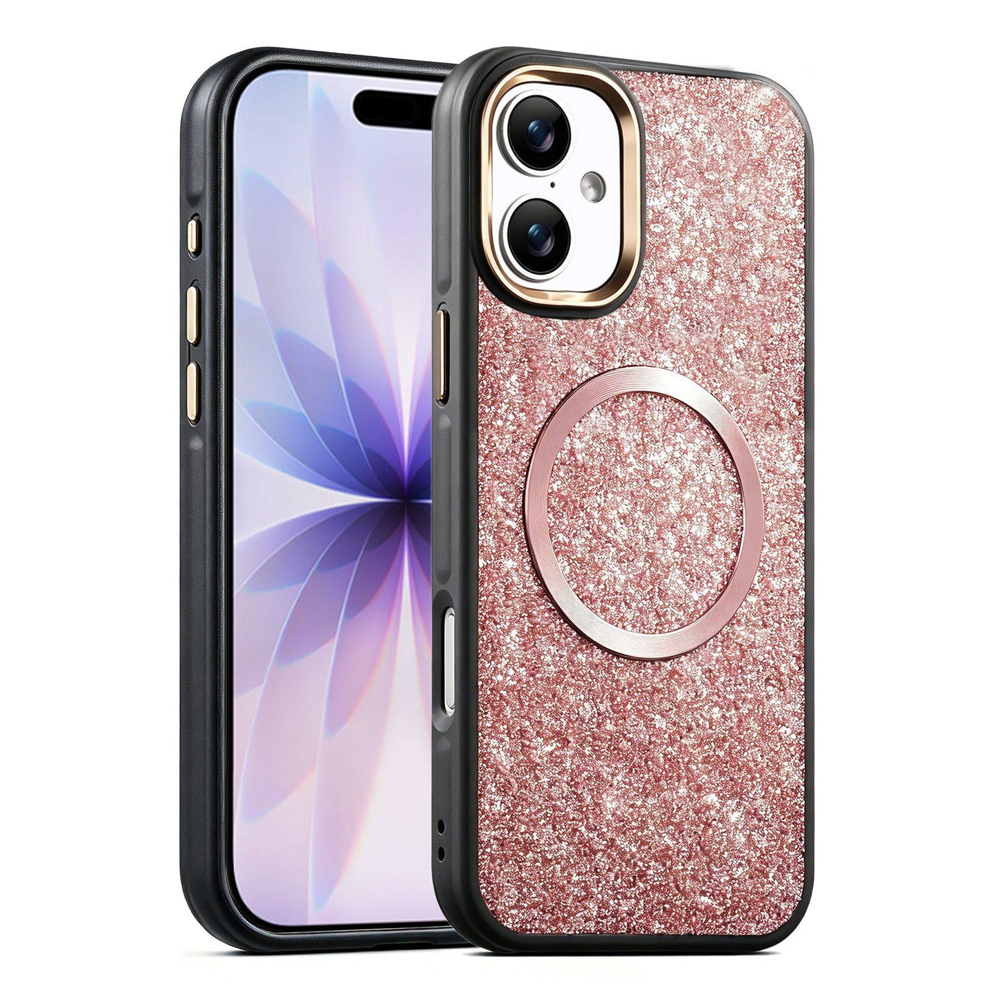 Apple iPhone 17 Glitter Airbag Shockproof Magnetic Phone Case with Luxury Sparkly Finish, Metal Camera Lens Protection, PU & TPU Dual Layer Cover, Magnetic Wireless Charging Compatible, Anti-Drop Protective Bumper