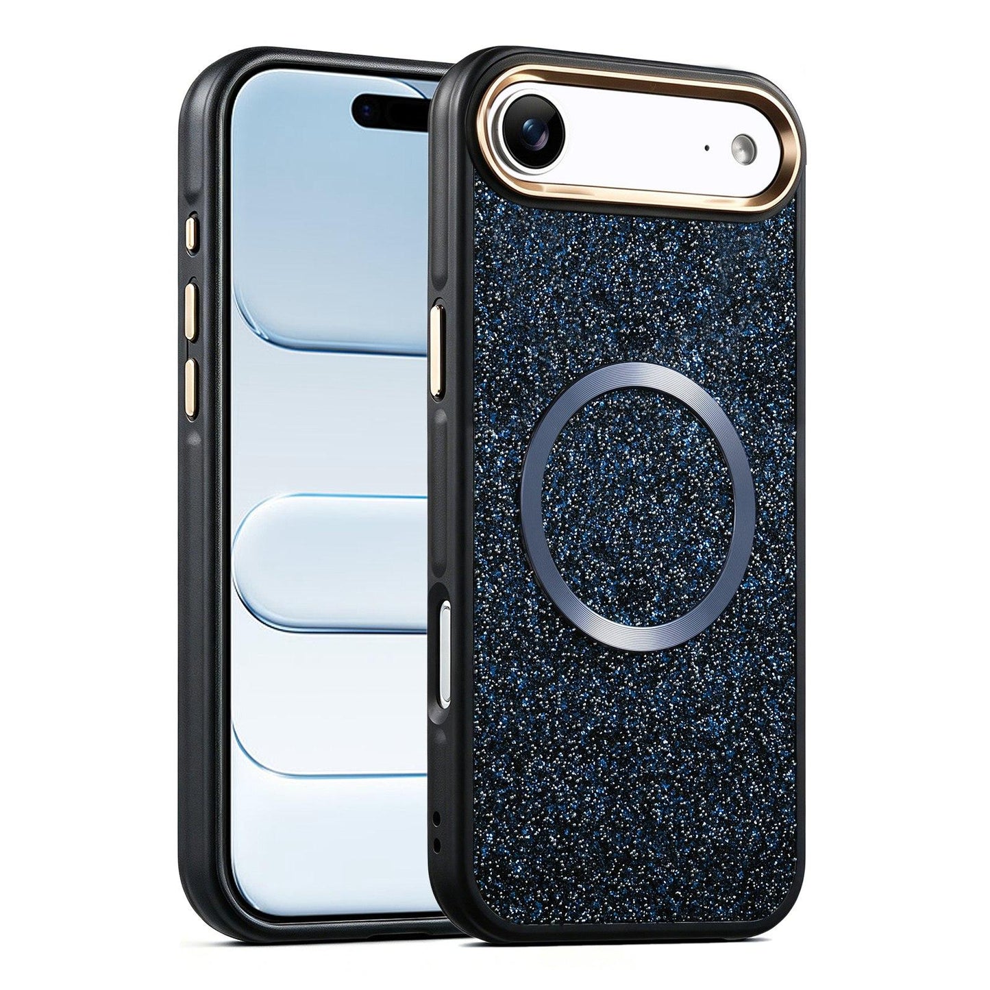 Apple iPhone Air Glitter Airbag Shockproof Magnetic Phone Case with Luxury Sparkly Finish, Metal Camera Lens Protection, PU & TPU Dual Layer Cover, Magnetic Wireless Charging Compatible, Anti-Drop Protective Bumper