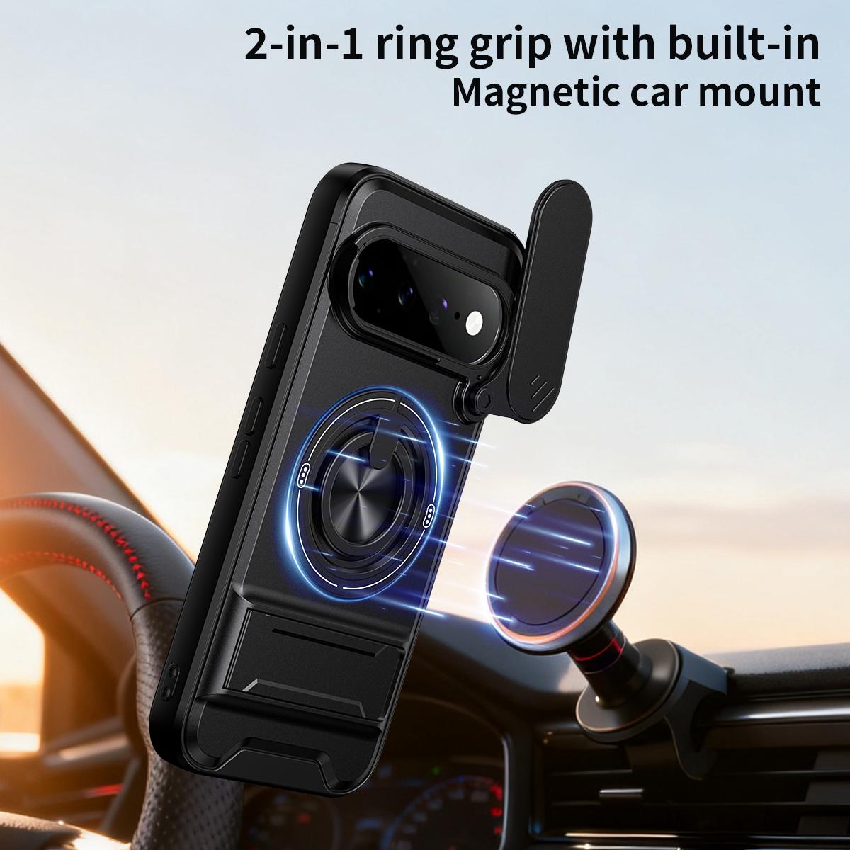 Google Pixel 11 Multifunctional Magnetic Shockproof Phone Case with Sliding Lens Window Stand Cover