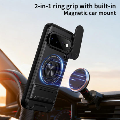 Google Pixel 11 Pro Multifunctional Magnetic Shockproof Phone Case with Sliding Lens Window Stand Cover