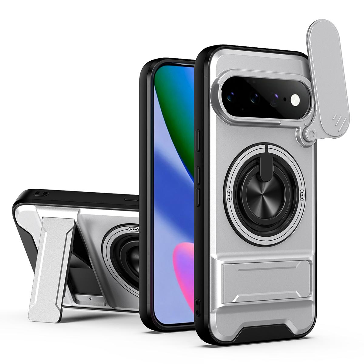 Google Pixel 11 Pro Multifunctional Magnetic Shockproof Phone Case with Sliding Lens Window Stand Cover