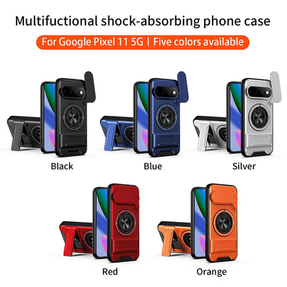 Google Pixel 11 Pro Multifunctional Magnetic Shockproof Phone Case with Sliding Lens Window Stand Cover