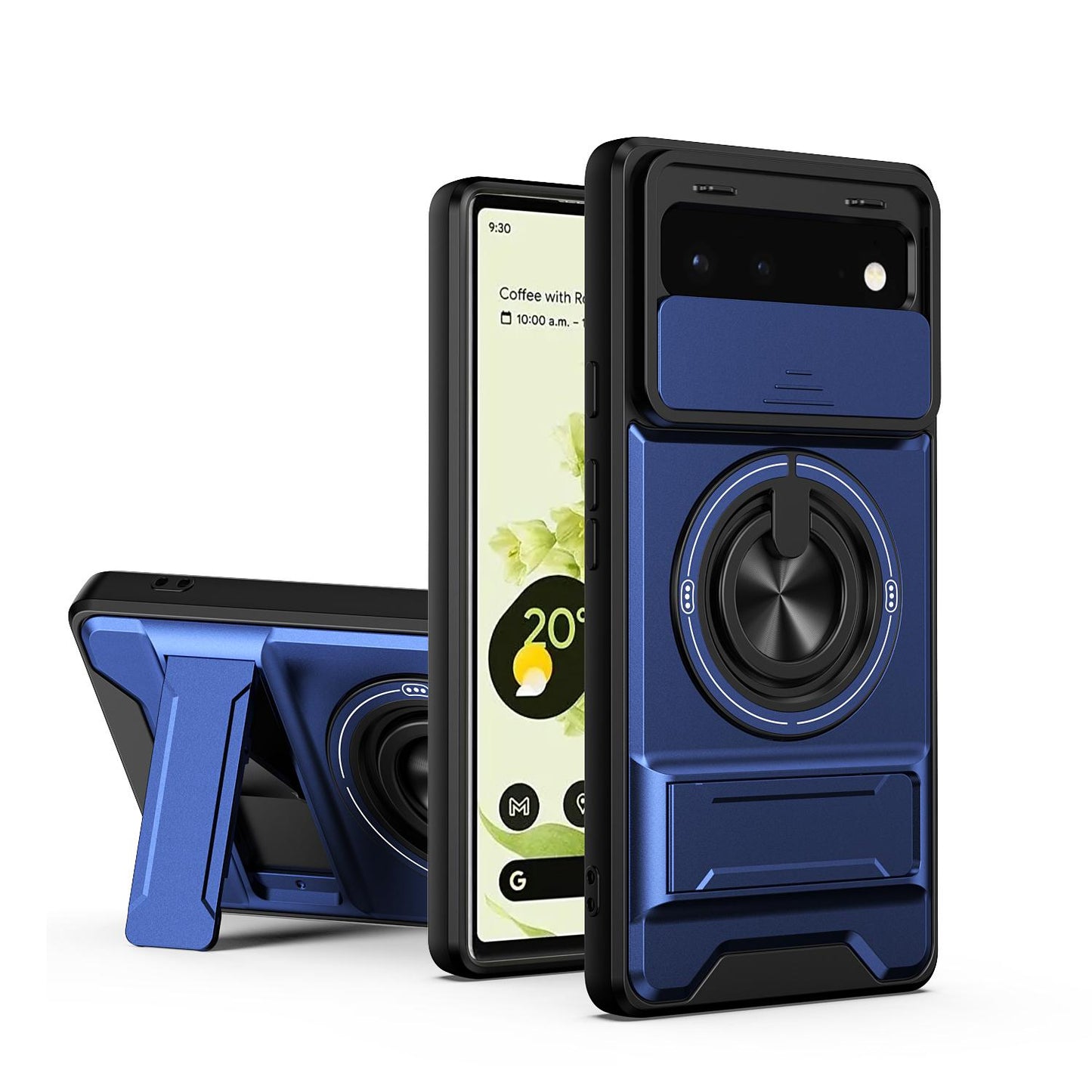 Google Pixel 6 Multifunctional Magnetic Shockproof Phone Case with Sliding Lens Window Stand Cover