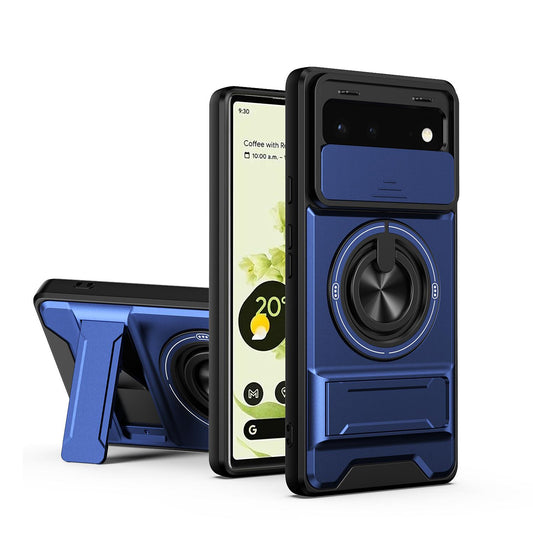 Google Pixel 6 Multifunctional Magnetic Shockproof Phone Case with Sliding Lens Window Stand Cover