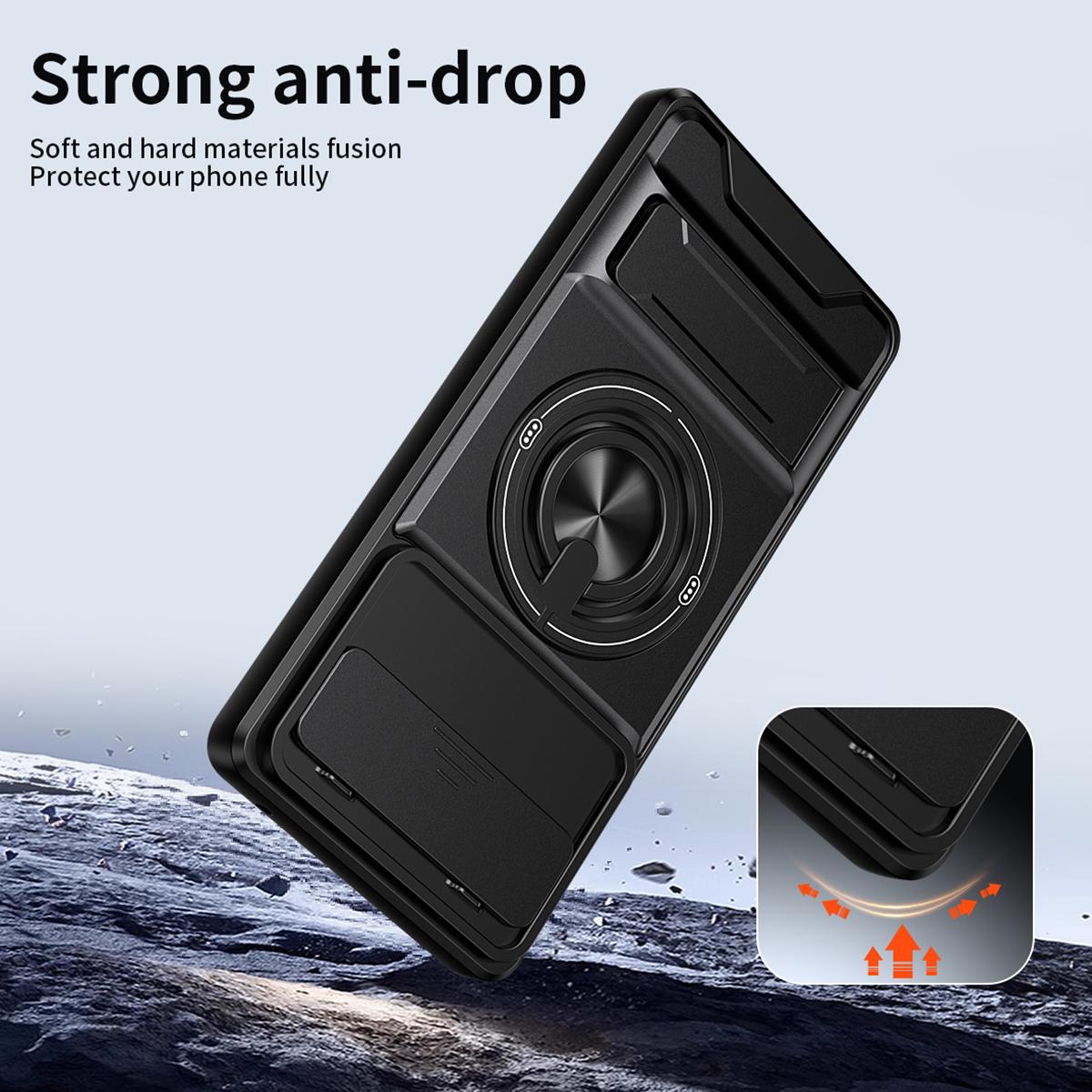 Google Pixel 6 Multifunctional Magnetic Shockproof Phone Case with Sliding Lens Window Stand Cover