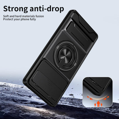 Google Pixel 6 Multifunctional Magnetic Shockproof Phone Case with Sliding Lens Window Stand Cover