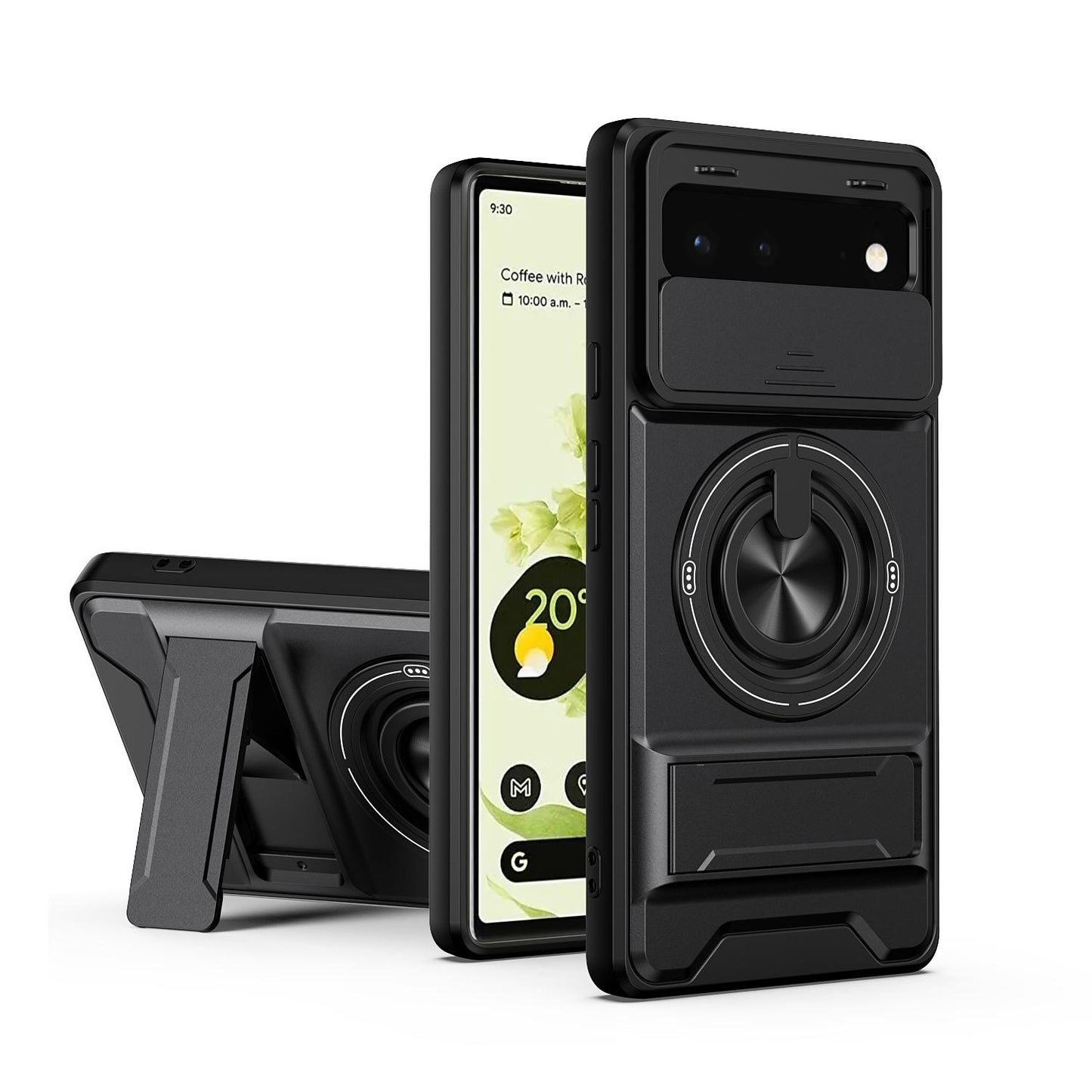 Google Pixel 6 Multifunctional Magnetic Shockproof Phone Case with Sliding Lens Window Stand Cover