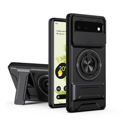 Google Pixel 6 Multifunctional Magnetic Shockproof Phone Case with Sliding Lens Window Stand Cover