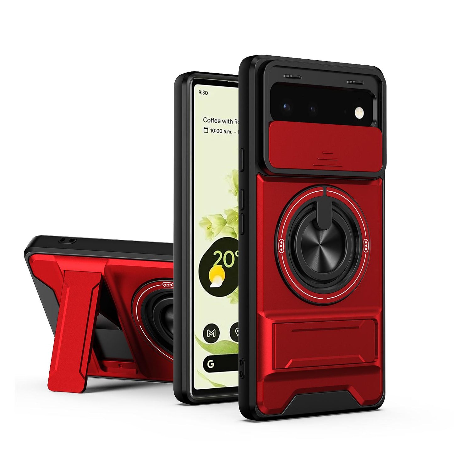 Google Pixel 6 Multifunctional Magnetic Shockproof Phone Case with Sliding Lens Window Stand Cover