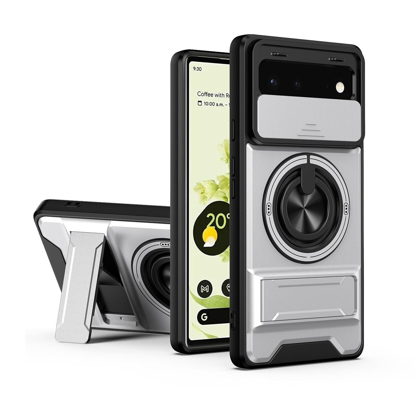 Google Pixel 6 Multifunctional Magnetic Shockproof Phone Case with Sliding Lens Window Stand Cover