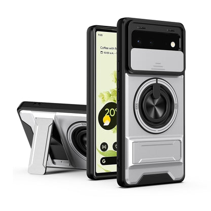 Google Pixel 6 Multifunctional Magnetic Shockproof Phone Case with Sliding Lens Window Stand Cover