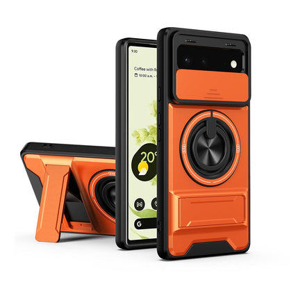 Google Pixel 6 Multifunctional Magnetic Shockproof Phone Case with Sliding Lens Window Stand Cover