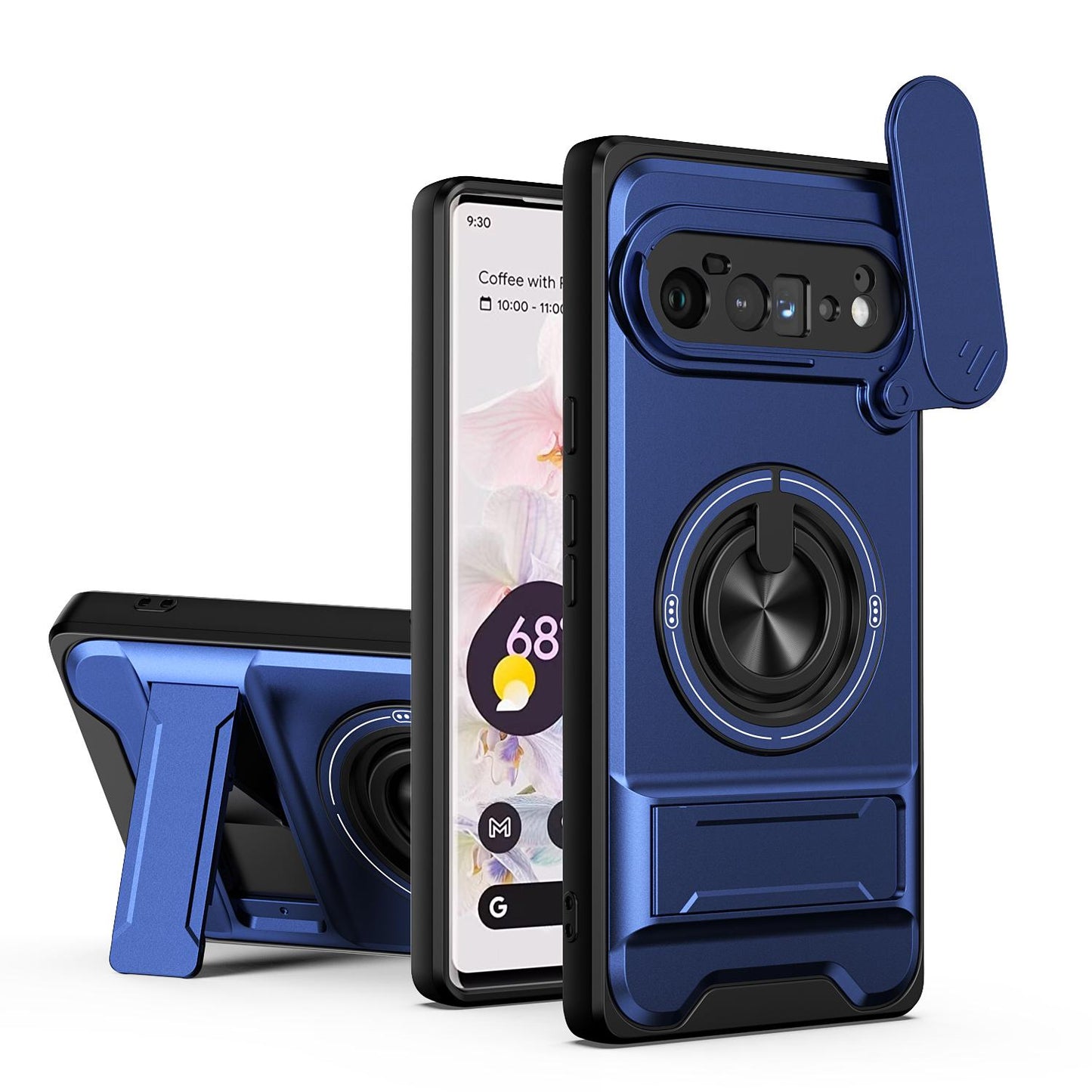 Google Pixel 6 Pro Multifunctional Magnetic Shockproof Phone Case with Sliding Lens Window Stand Cover