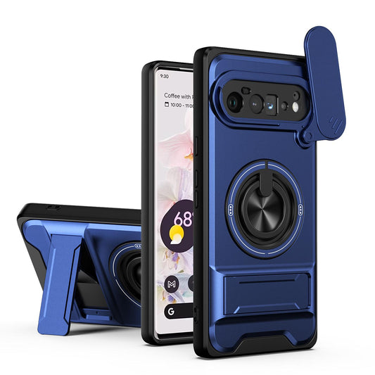 Google Pixel 6 Pro Multifunctional Magnetic Shockproof Phone Case with Sliding Lens Window Stand Cover