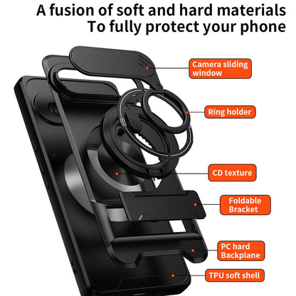 Google Pixel 6 Pro Multifunctional Magnetic Shockproof Phone Case with Sliding Lens Window Stand Cover