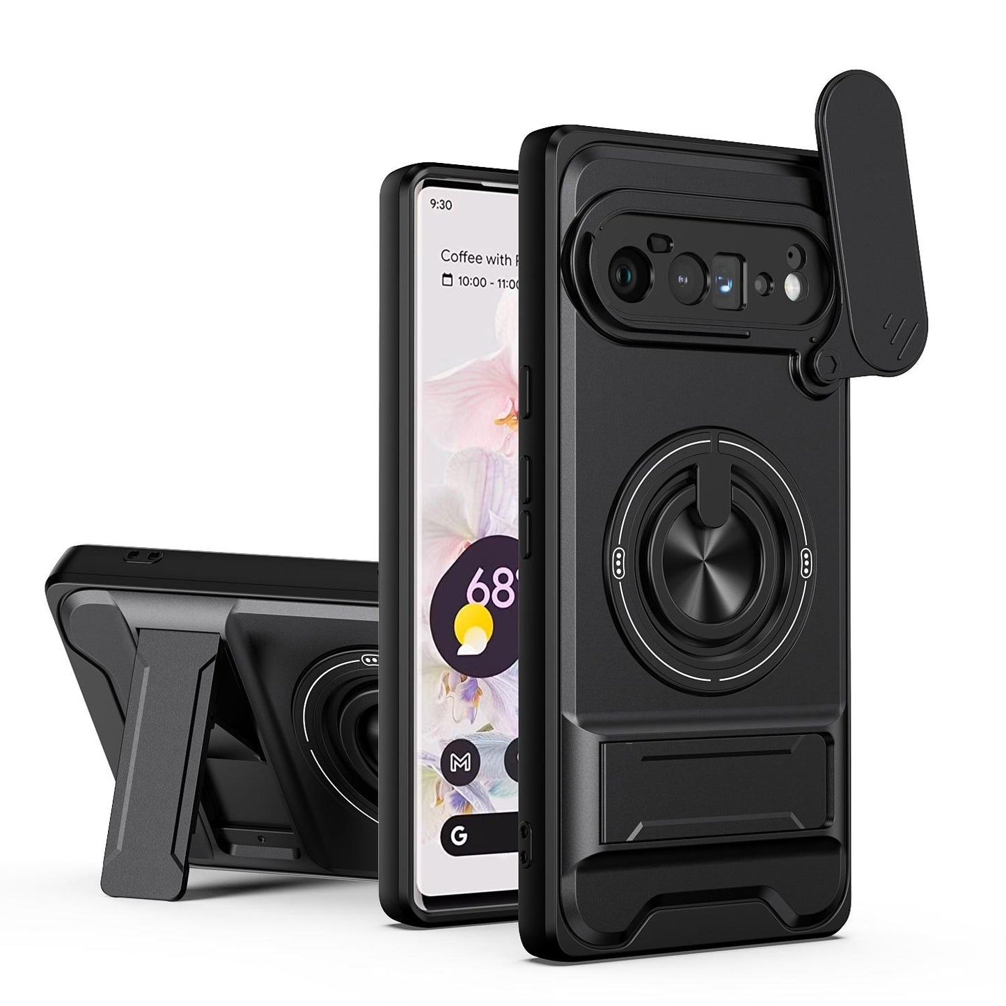 Google Pixel 6 Pro Multifunctional Magnetic Shockproof Phone Case with Sliding Lens Window Stand Cover