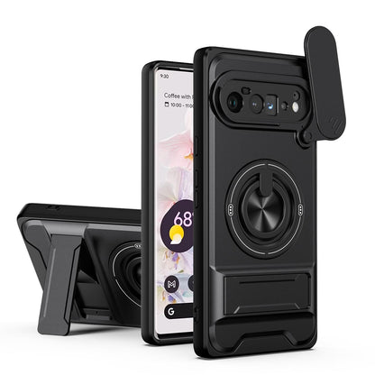 Google Pixel 6 Pro Multifunctional Magnetic Shockproof Phone Case with Sliding Lens Window Stand Cover