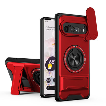 Google Pixel 6 Pro Multifunctional Magnetic Shockproof Phone Case with Sliding Lens Window Stand Cover