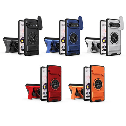 Google Pixel 6 Pro Multifunctional Magnetic Shockproof Phone Case with Sliding Lens Window Stand Cover
