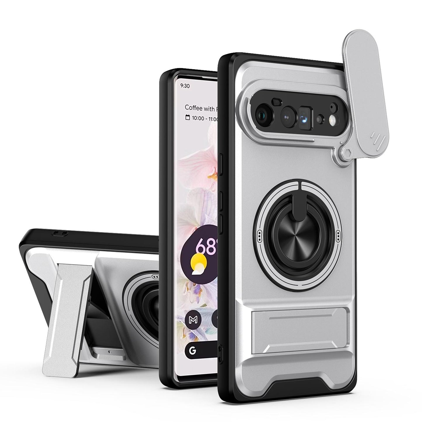 Google Pixel 6 Pro Multifunctional Magnetic Shockproof Phone Case with Sliding Lens Window Stand Cover