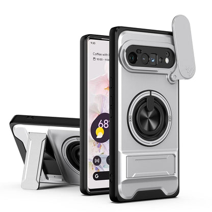 Google Pixel 6 Pro Multifunctional Magnetic Shockproof Phone Case with Sliding Lens Window Stand Cover