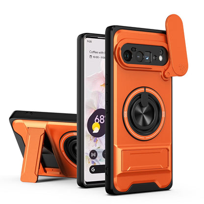 Google Pixel 6 Pro Multifunctional Magnetic Shockproof Phone Case with Sliding Lens Window Stand Cover