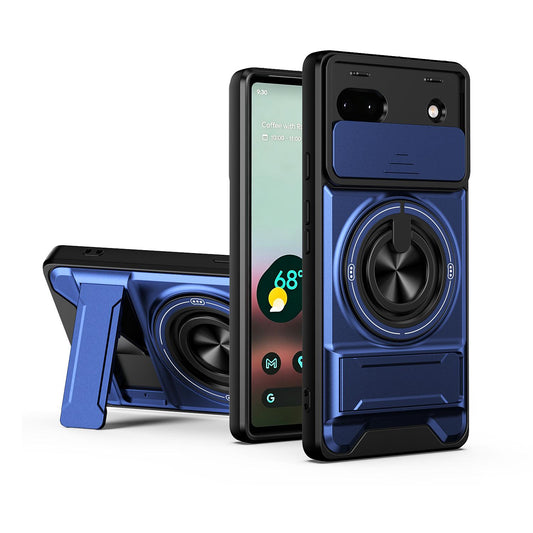 Google Pixel 6a Multifunctional Magnetic Shockproof Phone Case with Sliding Lens Window Stand Cover
