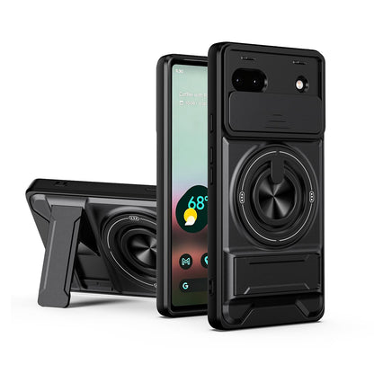 Google Pixel 6a Multifunctional Magnetic Shockproof Phone Case with Sliding Lens Window Stand Cover