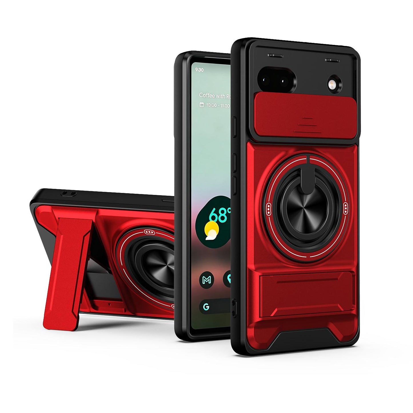 Google Pixel 6a Multifunctional Magnetic Shockproof Phone Case with Sliding Lens Window Stand Cover