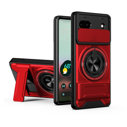 Google Pixel 6a Multifunctional Magnetic Shockproof Phone Case with Sliding Lens Window Stand Cover