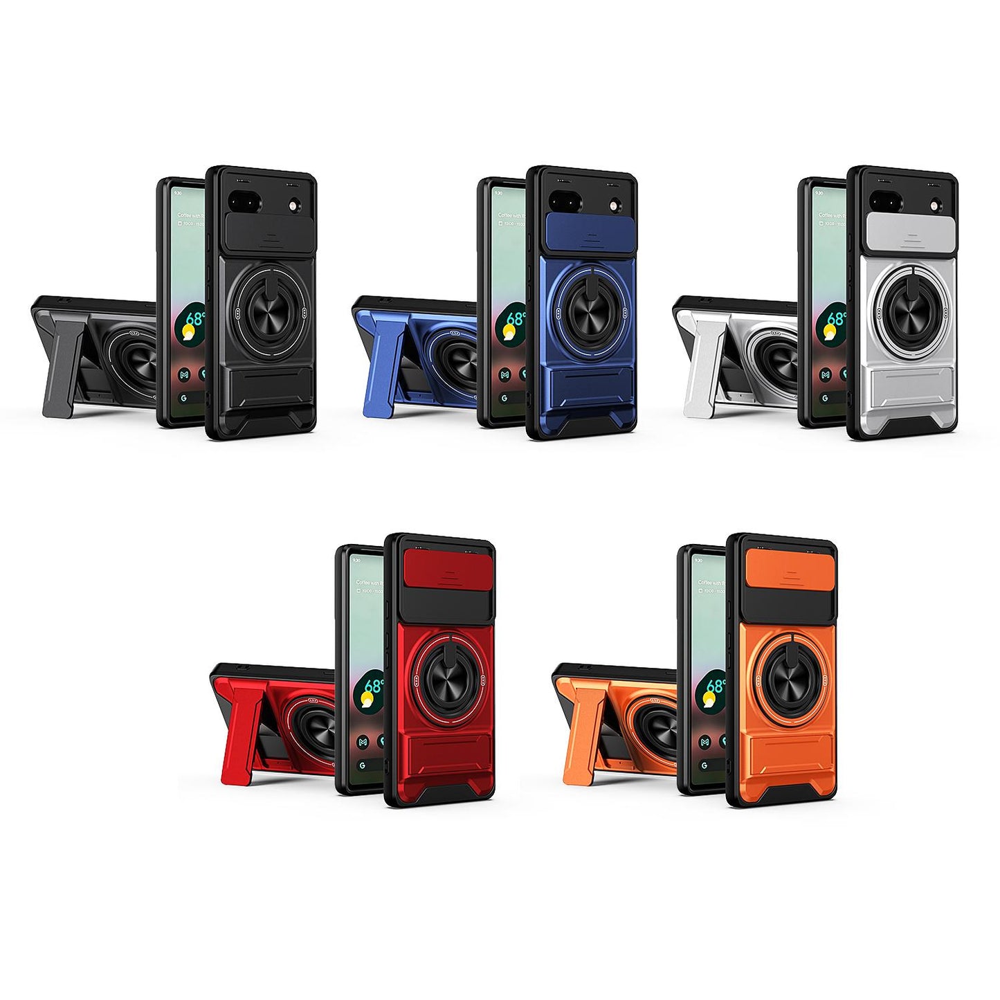 Google Pixel 6a Multifunctional Magnetic Shockproof Phone Case with Sliding Lens Window Stand Cover