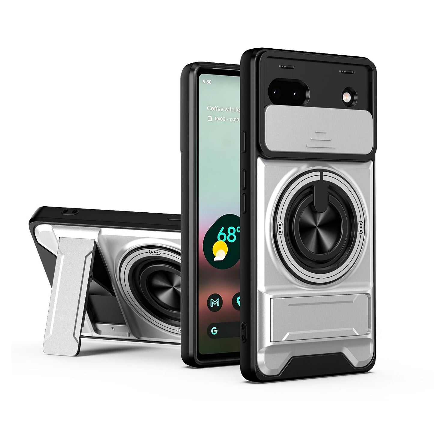 Google Pixel 6a Multifunctional Magnetic Shockproof Phone Case with Sliding Lens Window Stand Cover