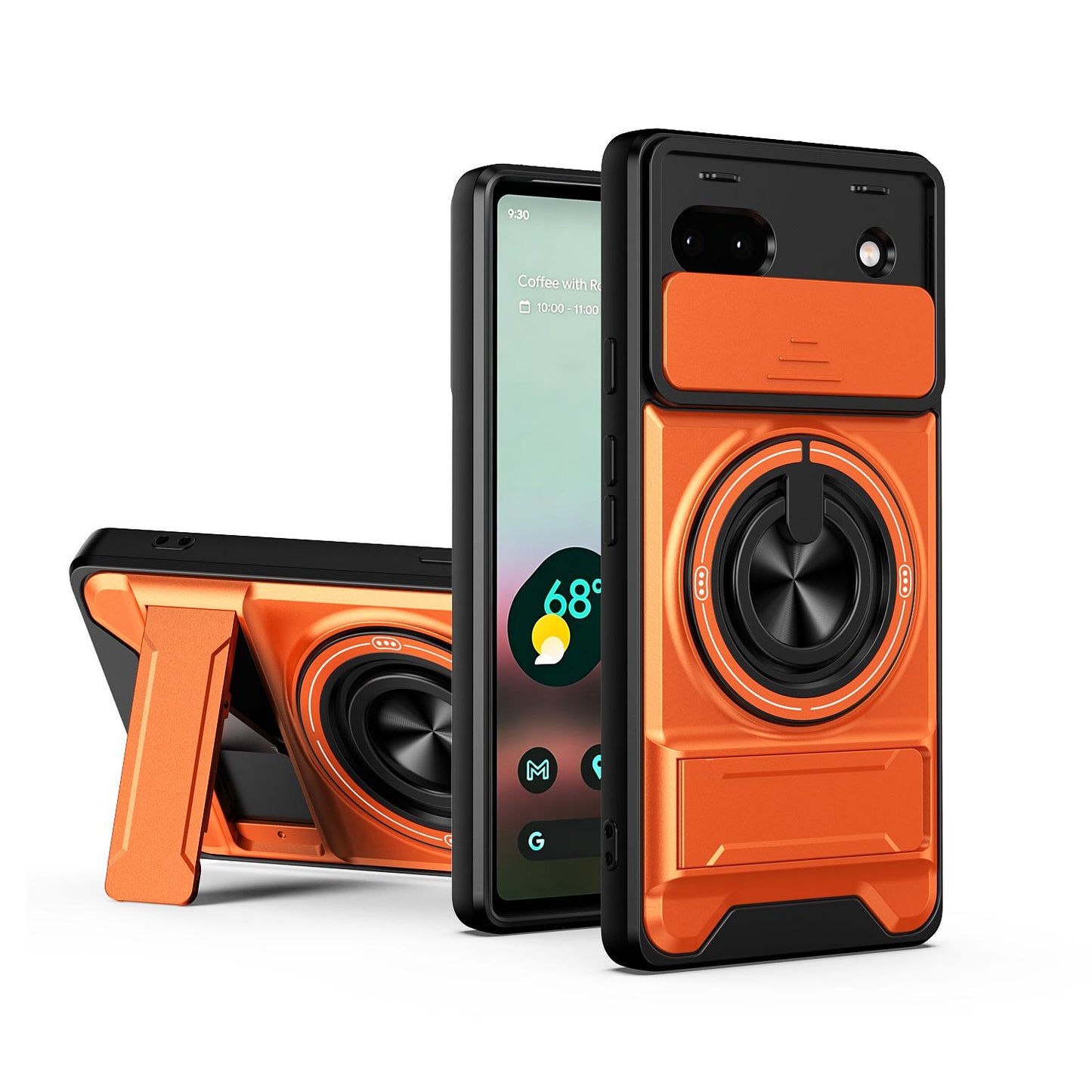 Google Pixel 6a Multifunctional Magnetic Shockproof Phone Case with Sliding Lens Window Stand Cover