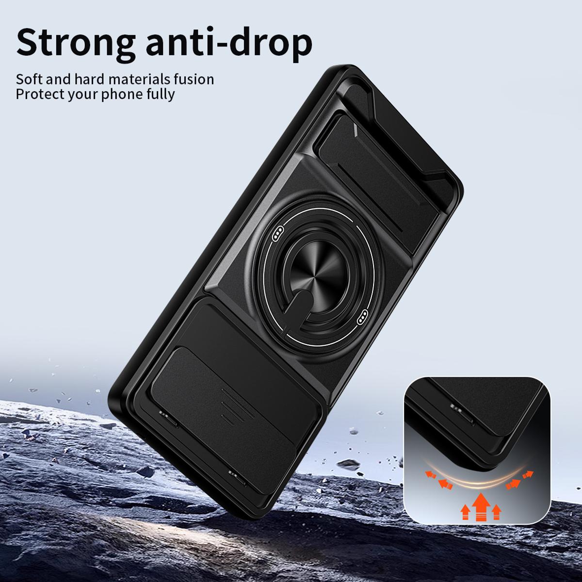 Google Pixel 6a Multifunctional Magnetic Shockproof Phone Case with Sliding Lens Window Stand Cover
