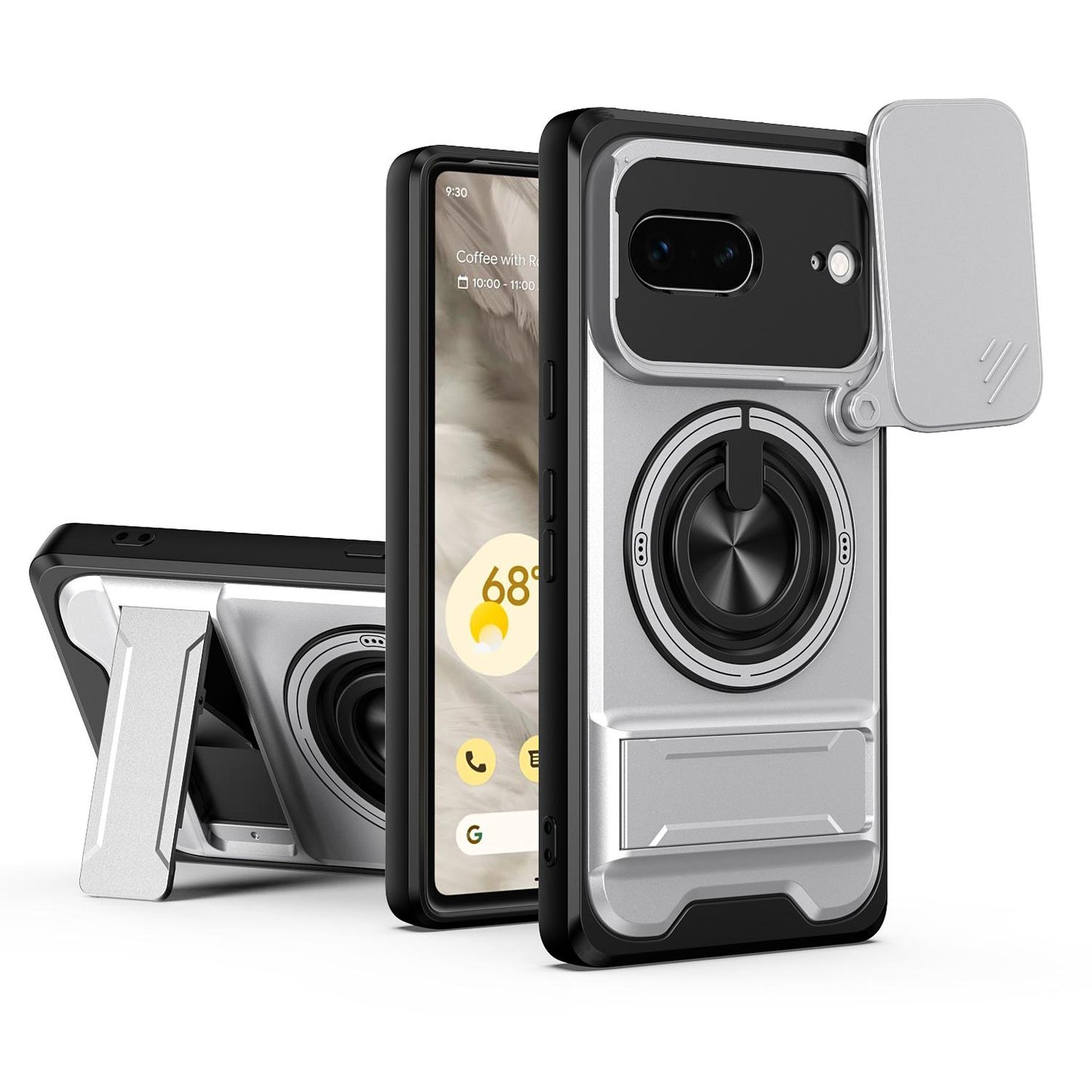 Google Pixel 7 5G Multifunctional Magnetic Shockproof Phone Case with Sliding Lens Window Stand Cover