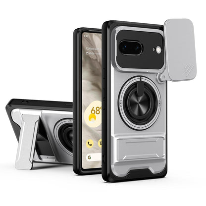 Google Pixel 7 5G Multifunctional Magnetic Shockproof Phone Case with Sliding Lens Window Stand Cover