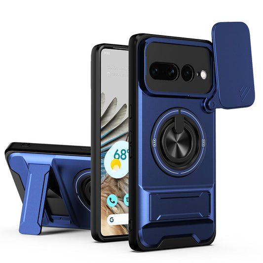 Google Pixel 7 Pro 5G Multifunctional Magnetic Shockproof Phone Case with Sliding Lens Window Stand Cover